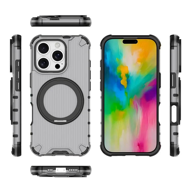For iPhone 16 Pro Case Rotatable Magnetic Kickstand PC+TPU Phone Cover Vertical Stripe