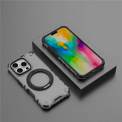 For iPhone 16 Pro Case Rotatable Magnetic Kickstand PC+TPU Phone Cover Vertical Stripe