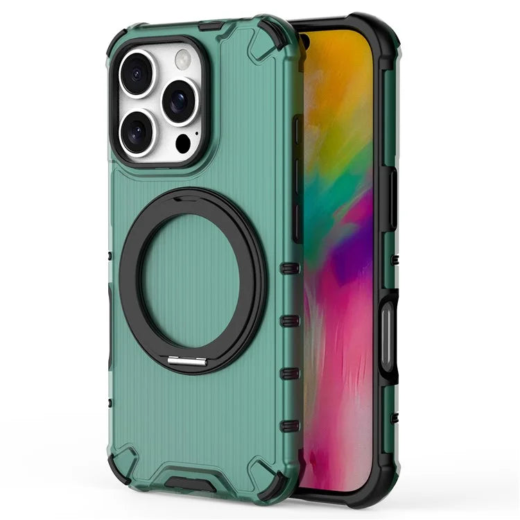 For iPhone 16 Pro Case Rotatable Magnetic Kickstand PC+TPU Phone Cover Vertical Stripe