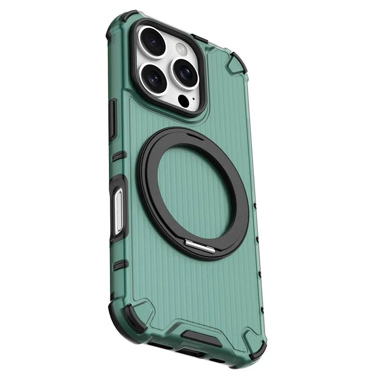 For iPhone 16 Pro Case Rotatable Magnetic Kickstand PC+TPU Phone Cover Vertical Stripe