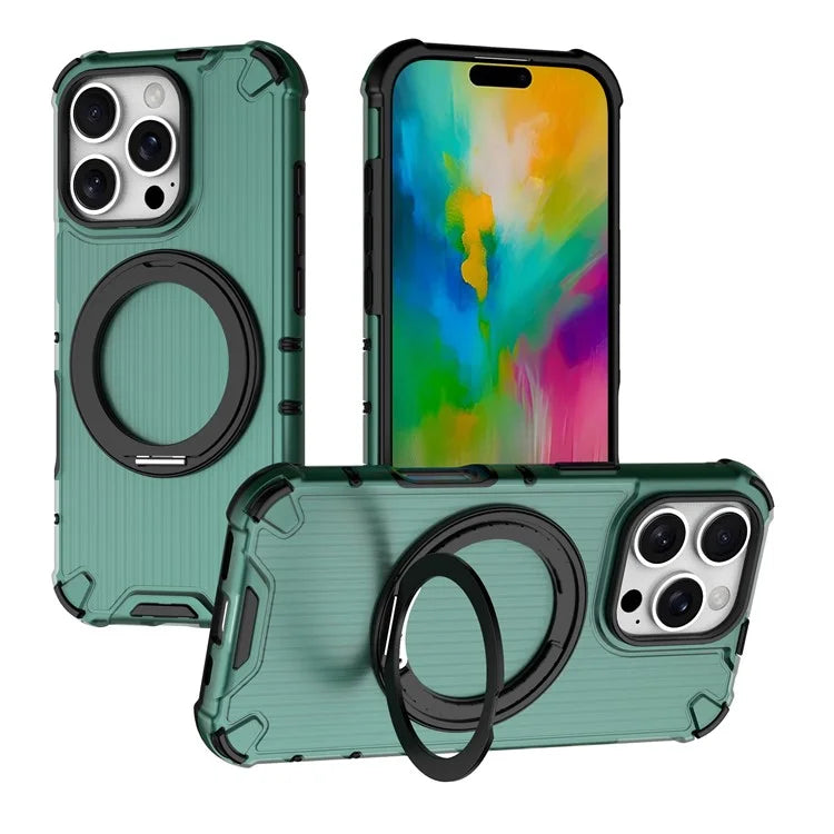 For iPhone 16 Pro Case Rotatable Magnetic Kickstand PC+TPU Phone Cover Vertical Stripe