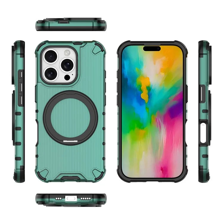 For iPhone 16 Pro Case Rotatable Magnetic Kickstand PC+TPU Phone Cover Vertical Stripe