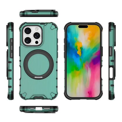For iPhone 16 Pro Case Rotatable Magnetic Kickstand PC+TPU Phone Cover Vertical Stripe