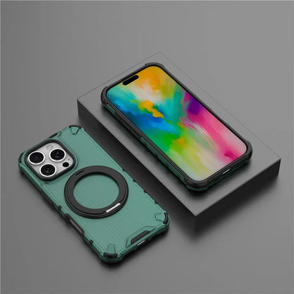 For iPhone 16 Pro Case Rotatable Magnetic Kickstand PC+TPU Phone Cover Vertical Stripe