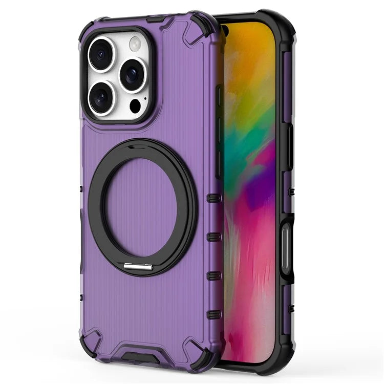 For iPhone 16 Pro Case Rotatable Magnetic Kickstand PC+TPU Phone Cover Vertical Stripe
