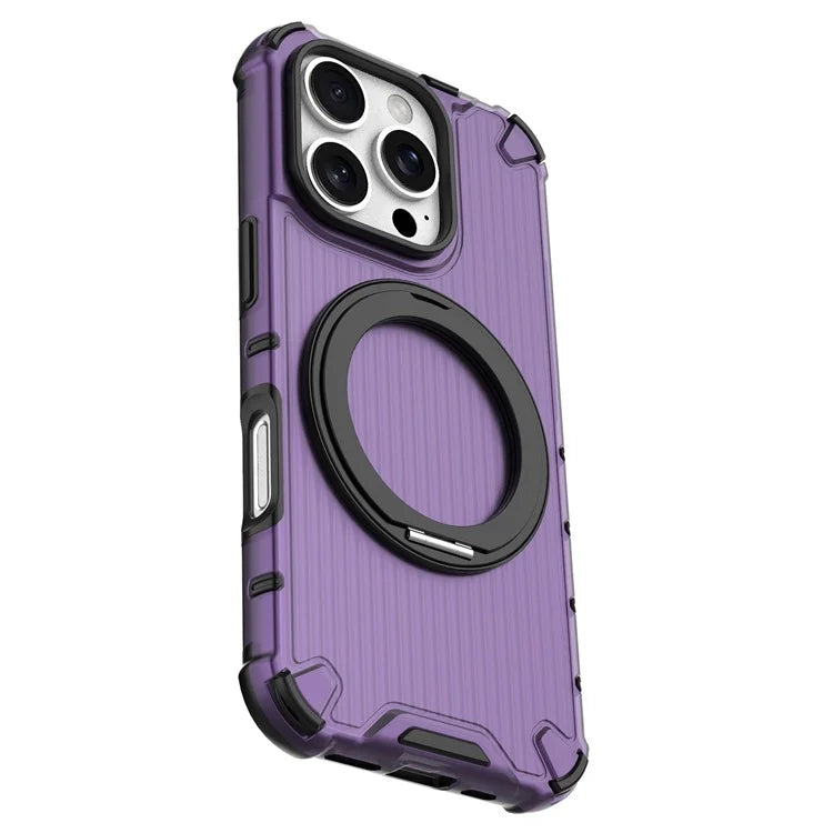 For iPhone 16 Pro Case Rotatable Magnetic Kickstand PC+TPU Phone Cover Vertical Stripe