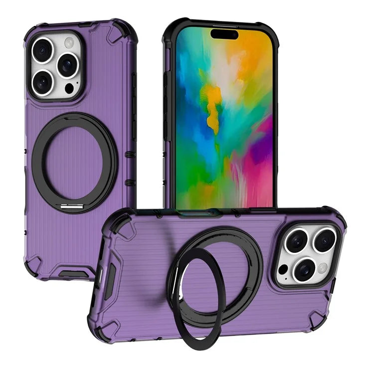 For iPhone 16 Pro Case Rotatable Magnetic Kickstand PC+TPU Phone Cover Vertical Stripe