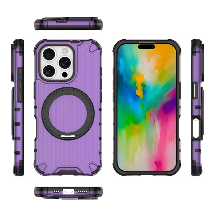 For iPhone 16 Pro Case Rotatable Magnetic Kickstand PC+TPU Phone Cover Vertical Stripe