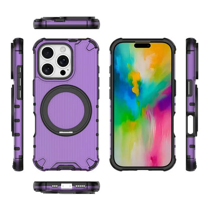 For iPhone 16 Pro Case Rotatable Magnetic Kickstand PC+TPU Phone Cover Vertical Stripe