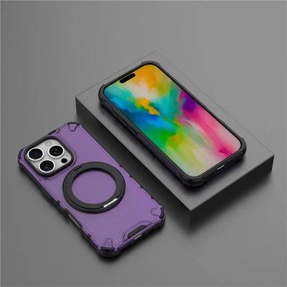For iPhone 16 Pro Case Rotatable Magnetic Kickstand PC+TPU Phone Cover Vertical Stripe