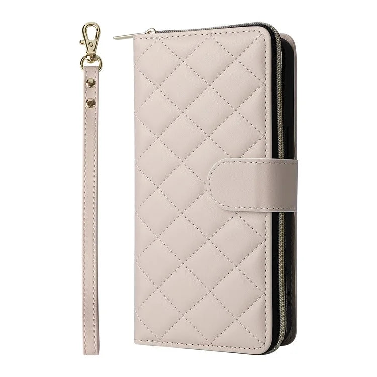 For iPhone 16 Pro Max Case Zipper Wallet Rhombus Crossbody Leather Phone Bag