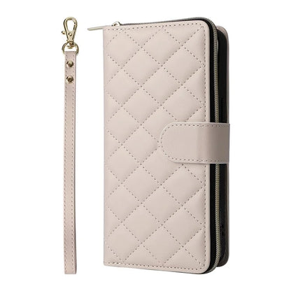 For iPhone 16 Pro Max Case Zipper Wallet Rhombus Crossbody Leather Phone Bag