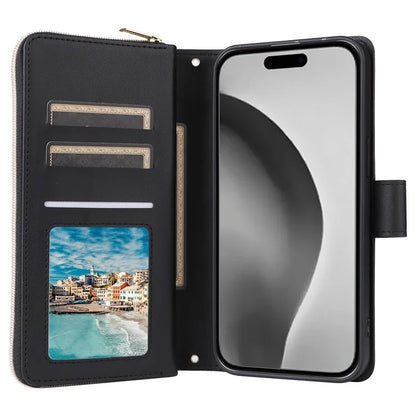 For iPhone 16 Pro Max Case Zipper Wallet Rhombus Crossbody Leather Phone Bag