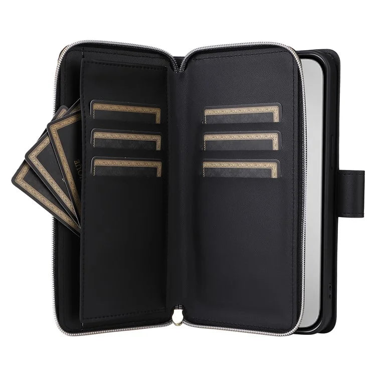 For iPhone 16 Pro Max Case Zipper Wallet Rhombus Crossbody Leather Phone Bag