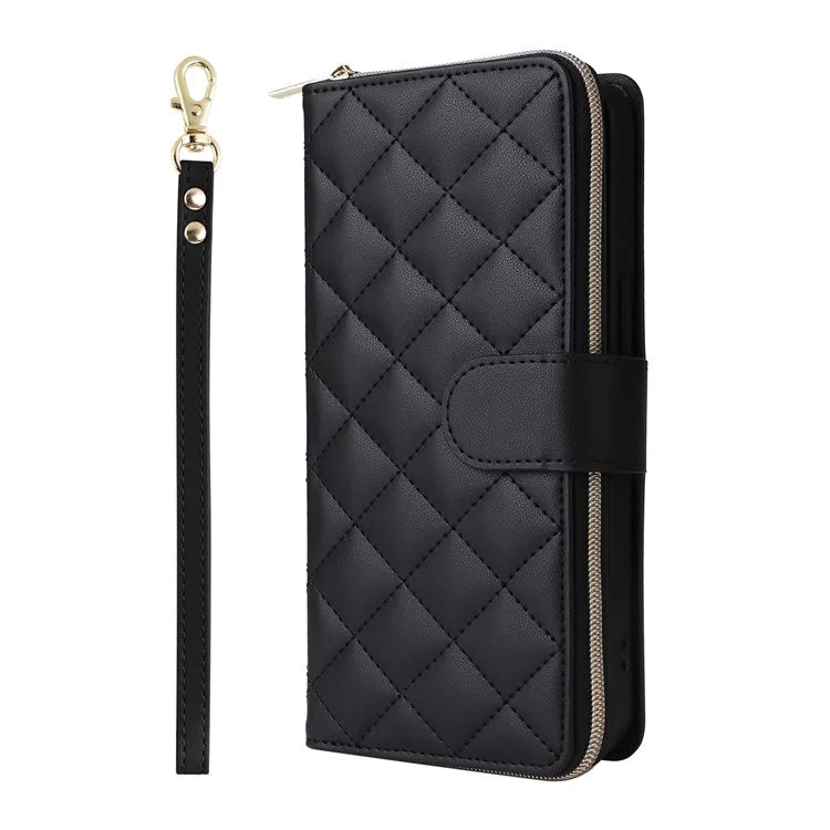 For iPhone 16 Pro Max Case Zipper Wallet Rhombus Crossbody Leather Phone Bag