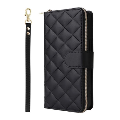 For iPhone 16 Pro Max Case Zipper Wallet Rhombus Crossbody Leather Phone Bag