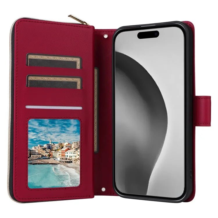 For iPhone 16 Pro Max Case Zipper Wallet Rhombus Crossbody Leather Phone Bag