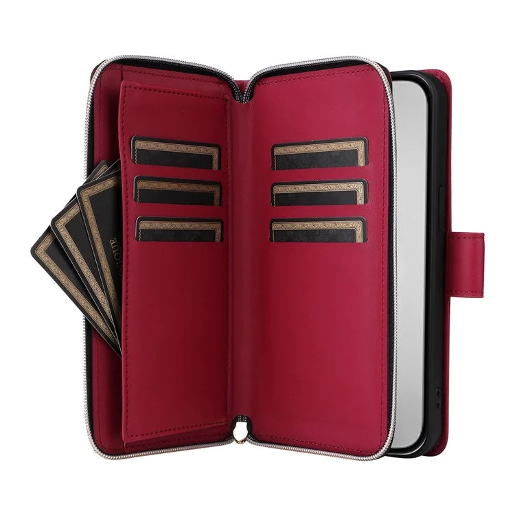 For iPhone 16 Pro Max Case Zipper Wallet Rhombus Crossbody Leather Phone Bag