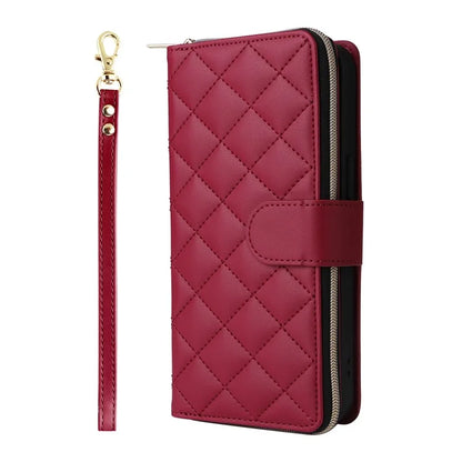 For iPhone 16 Pro Max Case Zipper Wallet Rhombus Crossbody Leather Phone Bag