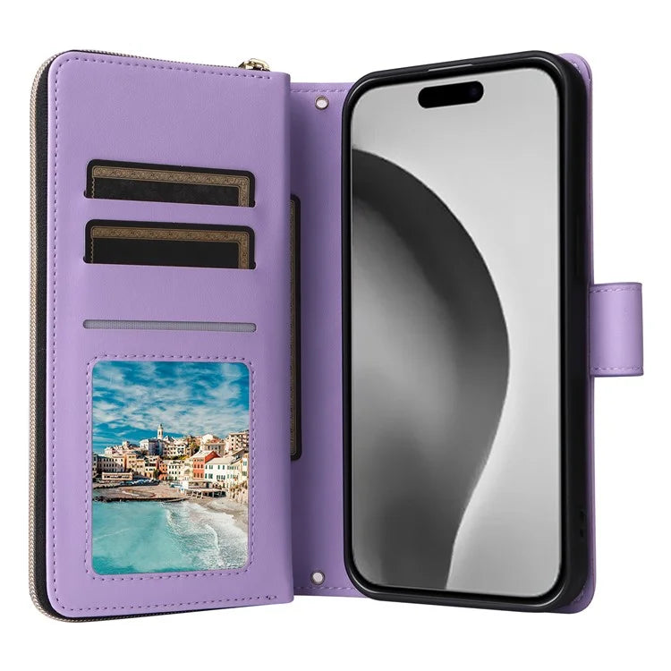 For iPhone 16 Pro Max Case Zipper Wallet Rhombus Crossbody Leather Phone Bag
