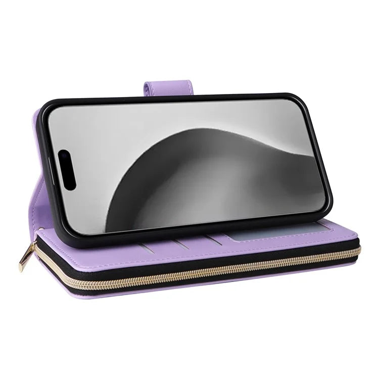 For iPhone 16 Pro Max Case Zipper Wallet Rhombus Crossbody Leather Phone Bag