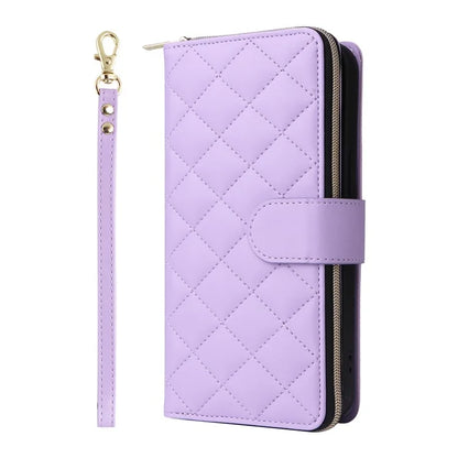 For iPhone 16 Pro Max Case Zipper Wallet Rhombus Crossbody Leather Phone Bag