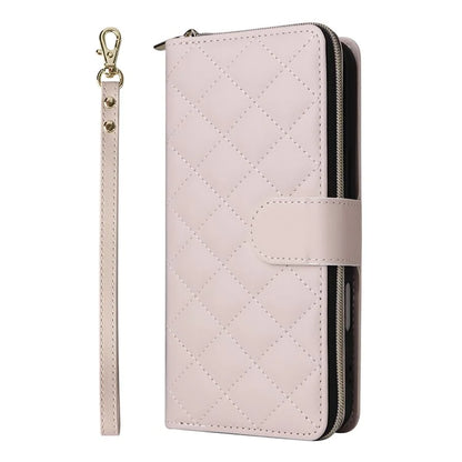 For iPhone 16 Leather Case Zipper Wallet Phone Bag with Shoulder Strap and Hand Strap