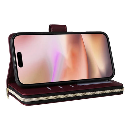 For iPhone 16 Leather Case Zipper Wallet Phone Bag with Shoulder Strap and Hand Strap