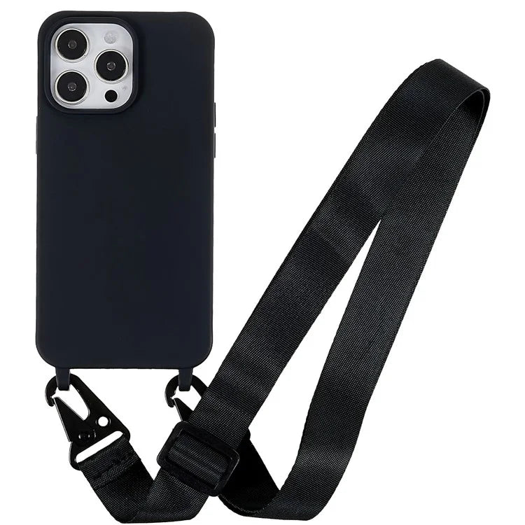 For iPhone 16 Pro Max Case Matte TPU Cell Phone Cover Adjustable Neck Cord Strap