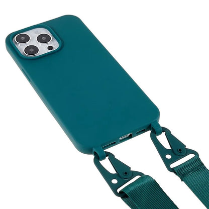 For iPhone 16 Pro Max Case Matte TPU Cell Phone Cover Adjustable Neck Cord Strap