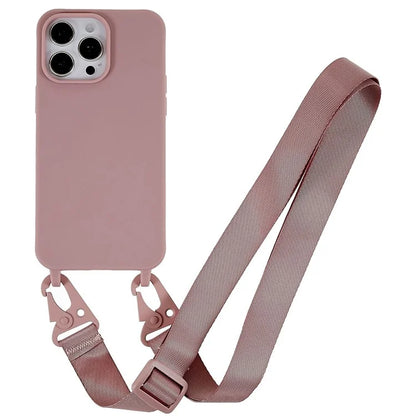 For iPhone 16 Pro Max Case Matte TPU Cell Phone Cover Adjustable Neck Cord Strap
