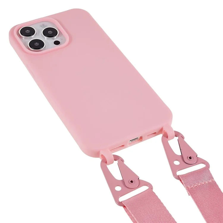 For iPhone 16 Pro Max Case Matte TPU Cell Phone Cover Adjustable Neck Cord Strap