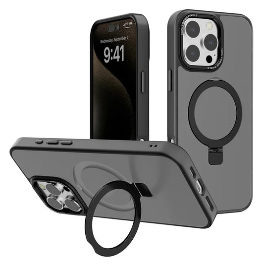 For iPhone 16 Pro Max Case Magnetic Kickstand TPU+PC Phone Cover Matte Translucent
