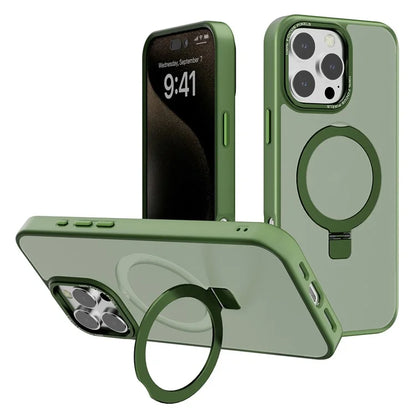 For iPhone 16 Pro Max Case Magnetic Kickstand TPU+PC Phone Cover Matte Translucent