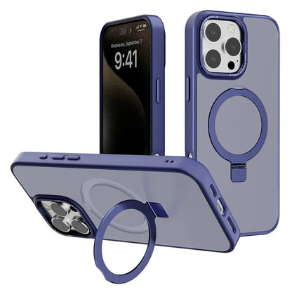 For iPhone 16 Pro Max Case Magnetic Kickstand TPU+PC Phone Cover Matte Translucent