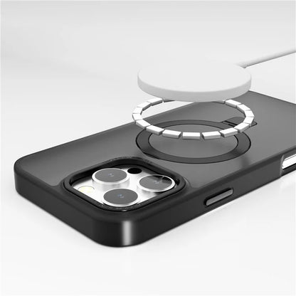 For iPhone 16 Pro Max Case Magnetic Kickstand TPU+PC Phone Cover Matte Translucent