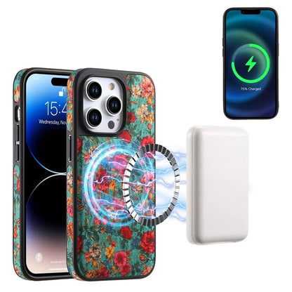 A12 For iPhone 15 Pro Max Case Compatible with MagSafe Floral PU Leather Back Phone Cover