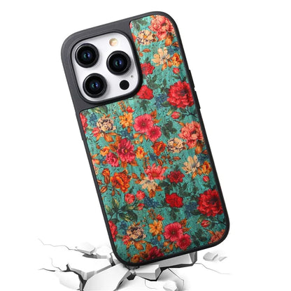 A12 For iPhone 15 Pro Max Case Compatible with MagSafe Floral PU Leather Back Phone Cover