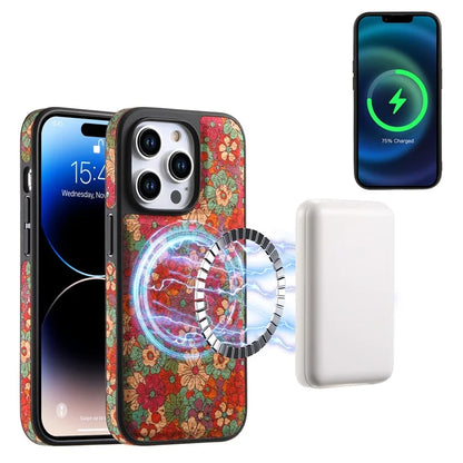 A12 For iPhone 15 Pro Max Case Compatible with MagSafe Floral PU Leather Back Phone Cover