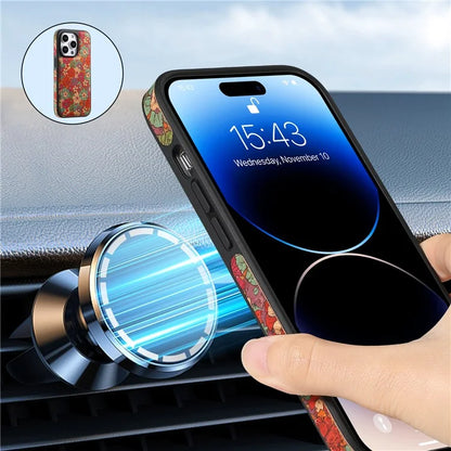 A12 For iPhone 15 Pro Max Case Compatible with MagSafe Floral PU Leather Back Phone Cover