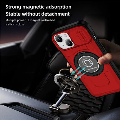 For iPhone 15 Plus Case TPU+PC Camshield Rotary Ring Kickstand Phone Cover