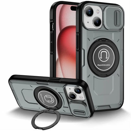 For iPhone 15 Plus Case TPU+PC Camshield Rotary Ring Kickstand Phone Cover