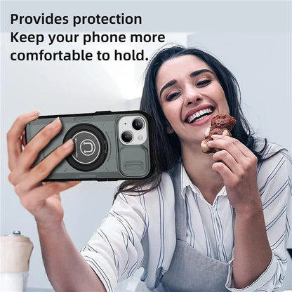 For iPhone 15 Plus Case TPU+PC Camshield Rotary Ring Kickstand Phone Cover