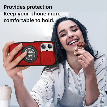 For iPhone 15 Pro Max Case TPU+PC Ring Kickstand Phone Cover with Slide Lens Shield
