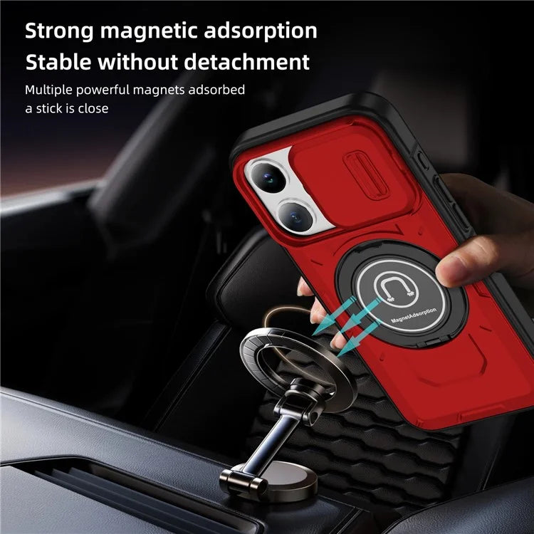 For iPhone 15 Pro Max Case TPU+PC Ring Kickstand Phone Cover with Slide Lens Shield