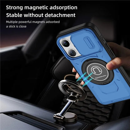 For iPhone 15 Pro Max Case TPU+PC Ring Kickstand Phone Cover with Slide Lens Shield