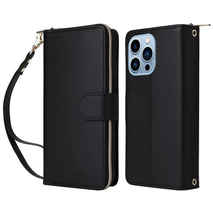 R20 For iPhone 13 Pro Max Case Zipper Wallet Phone Leather Cover with Hand Strap