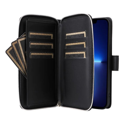 R20 For iPhone 13 Pro Max Case Zipper Wallet Phone Leather Cover with Hand Strap
