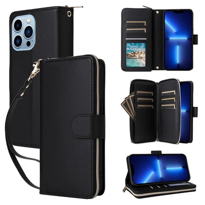 R20 For iPhone 13 Pro Max Case Zipper Wallet Phone Leather Cover with Hand Strap