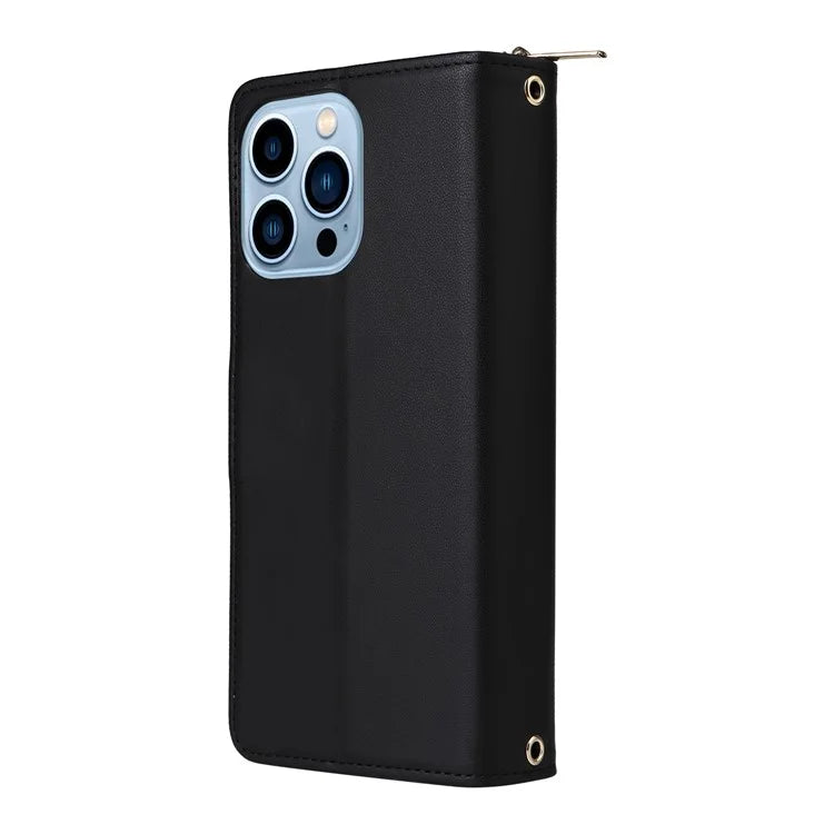 R20 For iPhone 13 Pro Max Case Zipper Wallet Phone Leather Cover with Hand Strap
